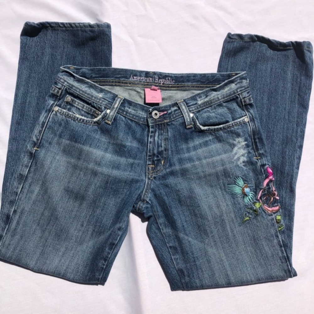 American Republic Embroidered Distressed Jeans